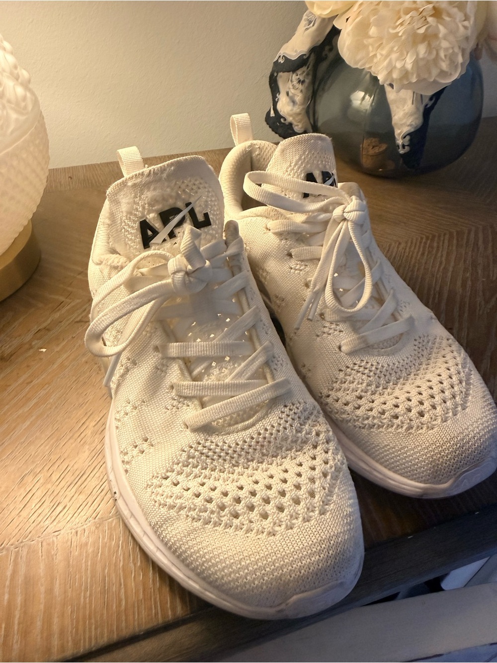 APL: All-White Knit Sneakers with Logo Accent